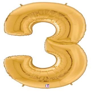 Betallic 64" Number 3-Gold Gigaloon Foil Balloon