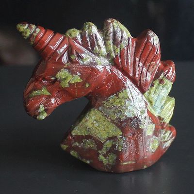 2'' Hand Carved Mixed Gemstone llanite Amazonite Fluorite Crystal Dragon Blood Jasper Unicorn Crystal Figurine Carving (Dragon Blood Jasper)