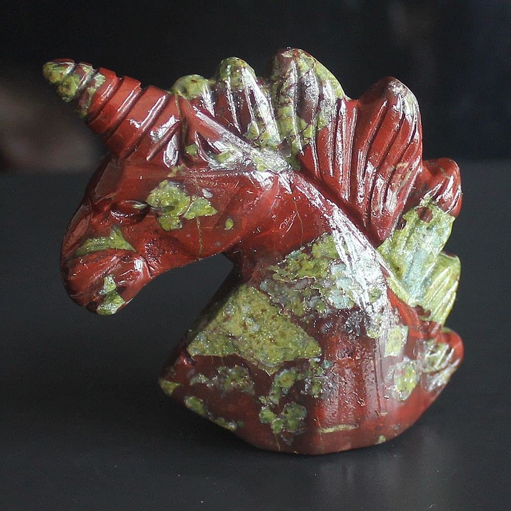 2'' Hand Carved Mixed Gemstone llanite Amazonite Fluorite Crystal Dragon Blood Jasper Unicorn Crystal Figurine Carving (Dragon Blood Jasper)
