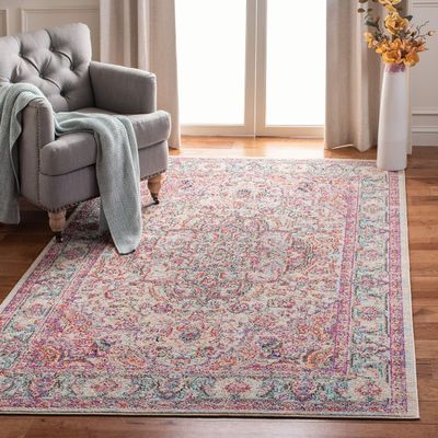 SAFAVIEH Area Rug 8x10 - Madison Collection - Large - Beige & Fuchsia, Shabby Chic Medallion Distressed Design, Non-Shedding & Easy Cleaning, Ideal for Living Room, Bedroom, Dining Space (MAD259B)