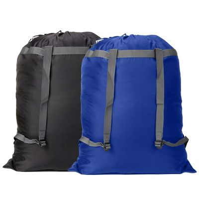 2 Pack Laundry Bag Backpack, 27 x 34Sturdy Laundry Bag with Shoulder Straps Drawstring Closure Heavy Duty Foldable Laundry Backpack for College, Travel, Laundromat, Apartment (Black Blue)