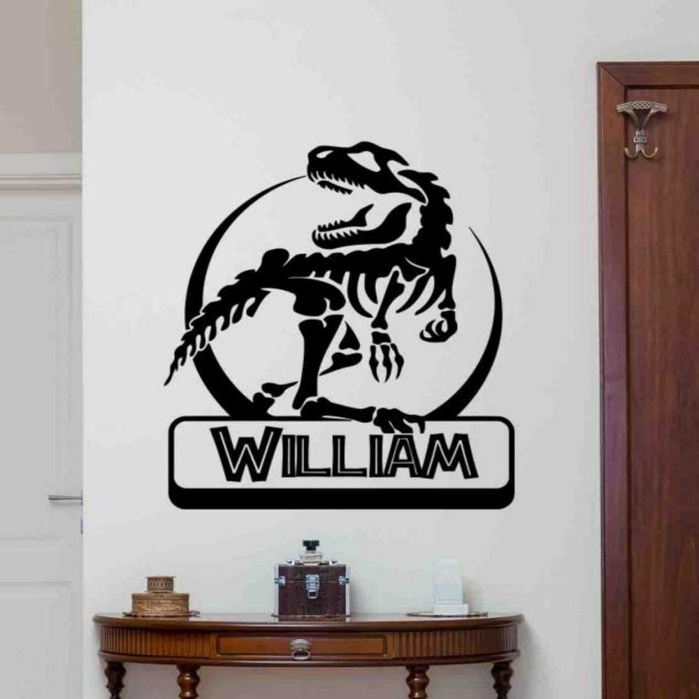 Personalized Dinosaur Wall Decal Vinyl Sticker Custom Name Poster Boy Room Sign Playroom Gifts Game Room Dinosaur Wall Decor Jurassic Wall Art T-Rex Mural 1051