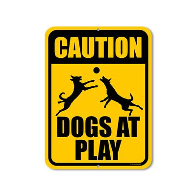 Honey Dew Gifts Slow Down Signs, Caution Dogs at Play 9 inch by 12 inch Aluminum Sign for Street, Yard Sign, HDG-1263