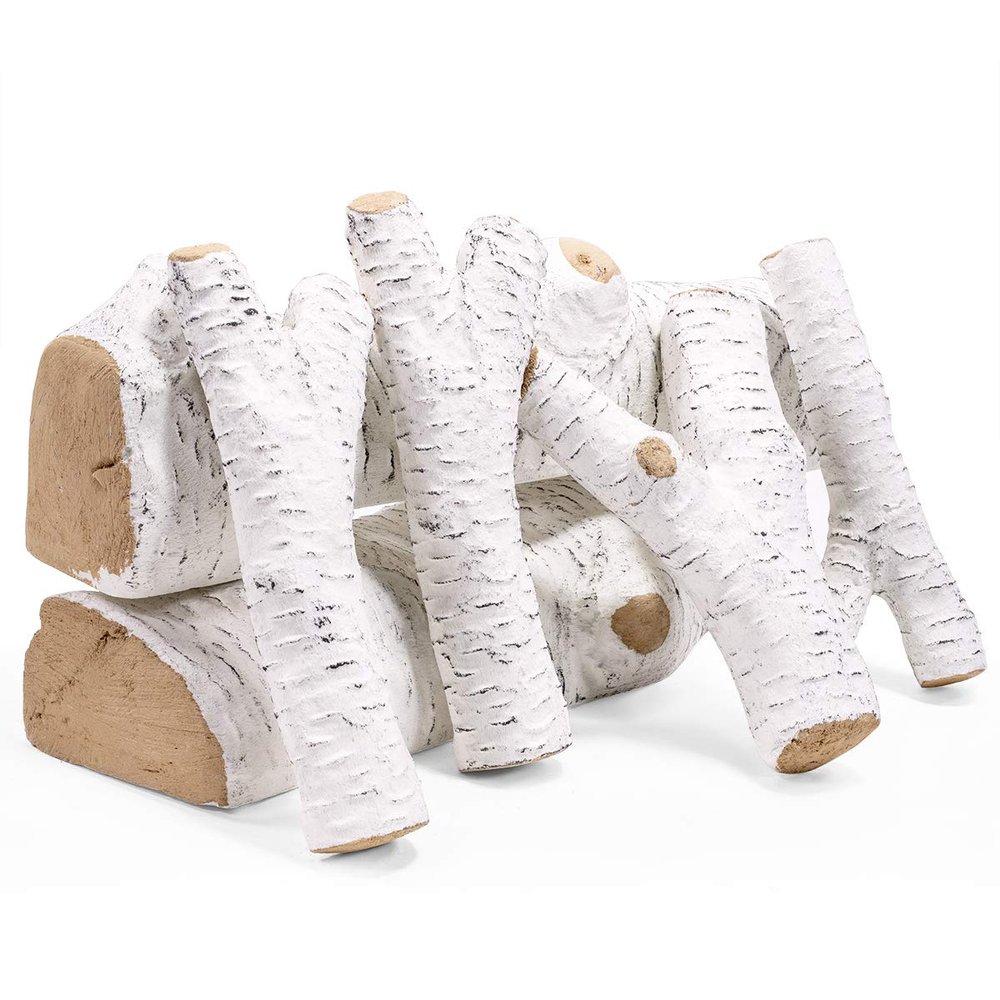 Barton 6Pc Ceramic Log Set Birch Wood Style w/Stackable Gas Heat Resistant Outdoor Indoor Fireplace Fire Wood Fake Realistic