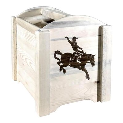 Montana Woodworks Homestead Collection Magazine Rack with Laser Engraved Bronc Design, 18" L x 14" W x 16" H, Ready to Finish