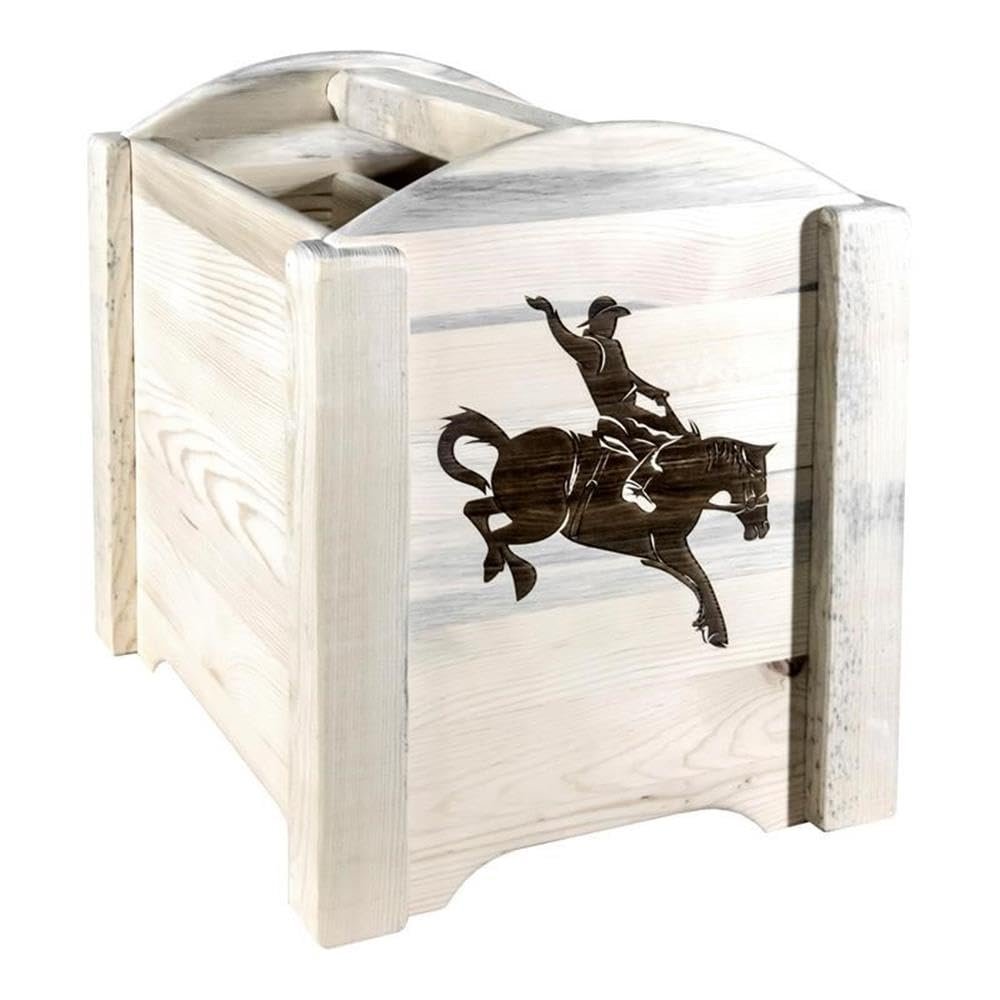 Montana Woodworks Homestead Collection Magazine Rack with Laser Engraved Bronc Design, 18" L x 14" W x 16" H, Ready to Finish
