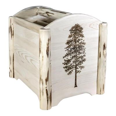 Montana Woodworks Montana Collection Magazine Rack with Laser Engraved Pine Design, 18" L x 14" W x 16" H, Ready to Finish