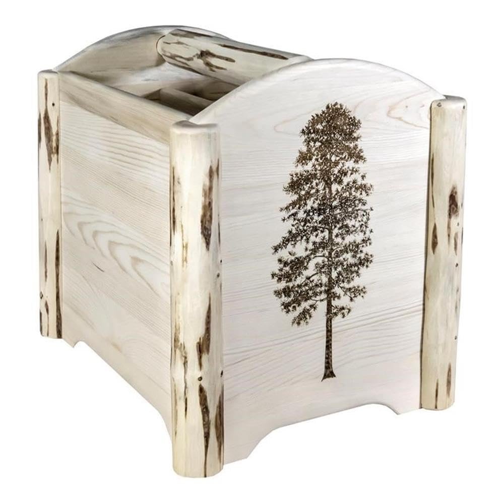 Montana Woodworks Montana Collection Magazine Rack with Laser Engraved Pine Design, 18" L x 14" W x 16" H, Ready to Finish