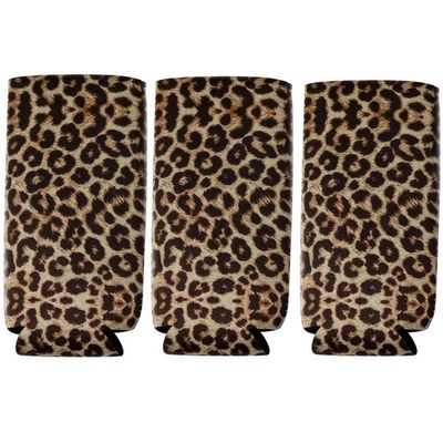 3pcs Neoprene Slim Can Sleeves Covers Collapsible Beer Beverage Coolers for 12oz Slim Energy Drink,Beer,Bottle (Leopard)