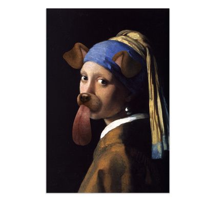 Renditions Gallery Girl with a Pearl Earring with Snapchat Puppy Dog Filter Giclee Print Poster, 18x27,