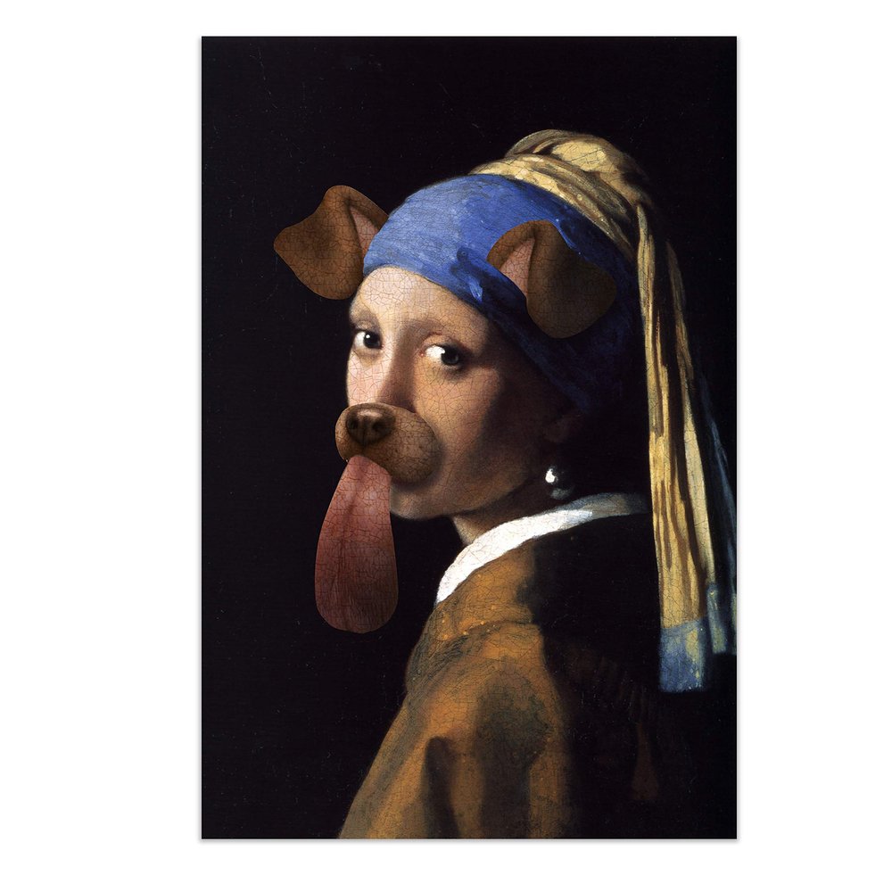 Renditions Gallery Girl with a Pearl Earring with Snapchat Puppy Dog Filter Giclee Print Poster, 18x27,