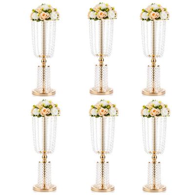 6 Pcs 23.75 inches Gold Vases for Centerpieces Tall Crystal Metal Vase Flower Stand Holders Wedding Centerpiece Chandelier for Reception Tables Wedding Supplies