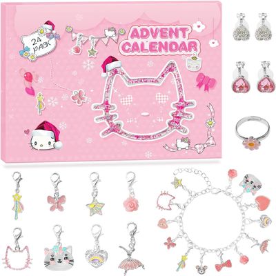 Advent Calendar 2026 Christmas Countdown DIY Cute Cat Charms Bracelet Fashion Christmas with Bracelets Necklace and 22 Unique Charms Jewelry Set for Girls, Teens,Women,Adults