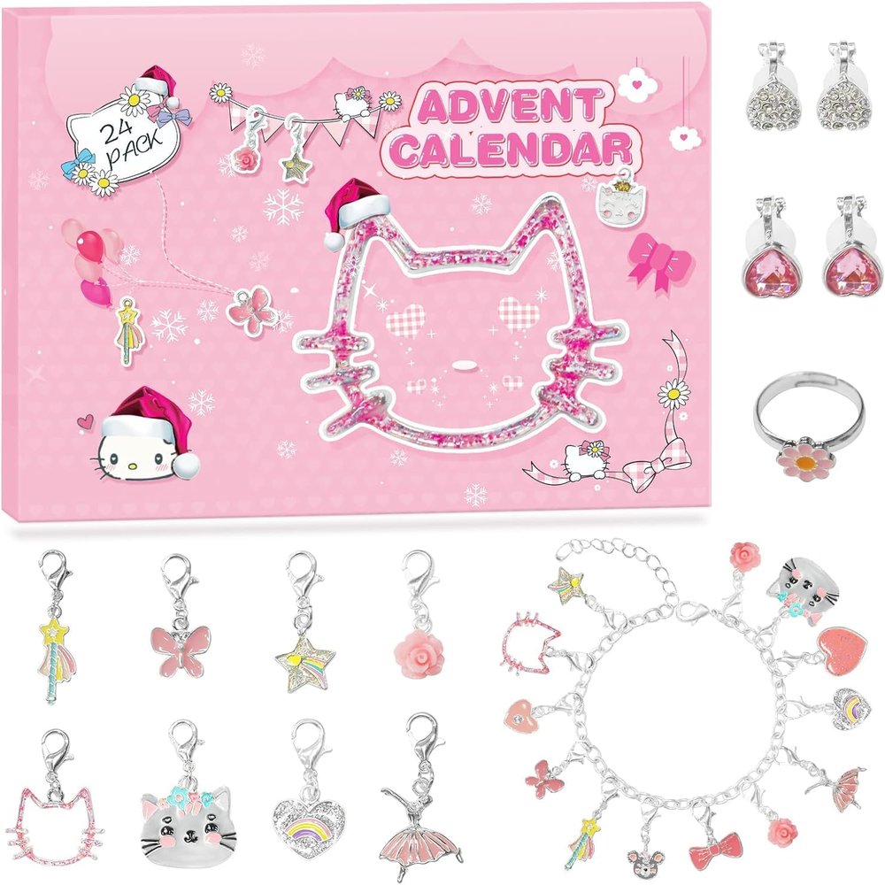 Advent Calendar 2026 Christmas Countdown DIY Cute Cat Charms Bracelet Fashion Christmas with Bracelets Necklace and 22 Unique Charms Jewelry Set for Girls, Teens,Women,Adults