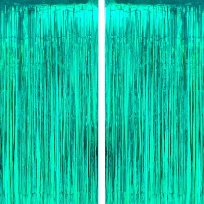 Teal Tinsel Foil Fringe Curtains - Under The Sea Baby Shower Birthday Wedding Summer Beach Pool Party Decor Photo Booth Props Backdrops Decorations, 2pc