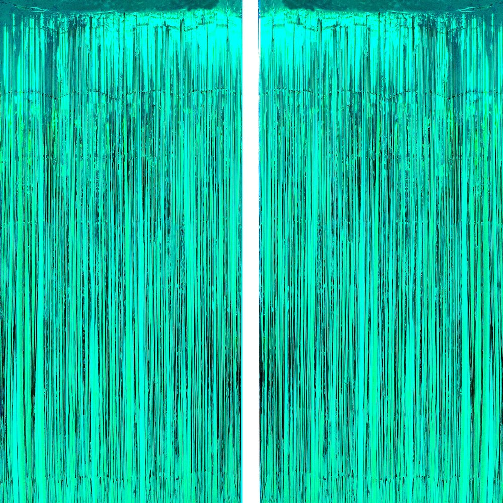 Teal Tinsel Foil Fringe Curtains - Under The Sea Baby Shower Birthday Wedding Summer Beach Pool Party Decor Photo Booth Props Backdrops Decorations, 2pc