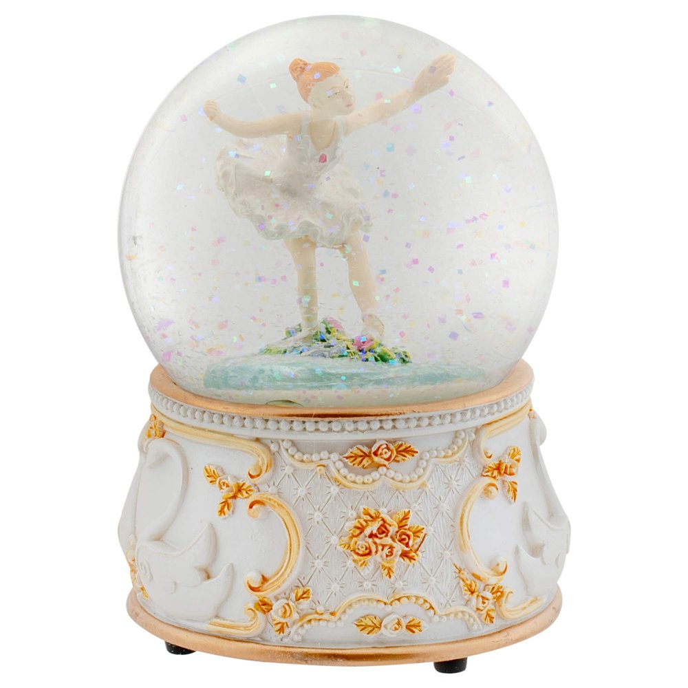Elanze Designs Gold and White Swan Ballerina 100MM Sturdy Wind Up Musical Glitter Water Snow Globe Tabletop Dresser Nightstand Figurine Decoration Plays Tune Swan Lake