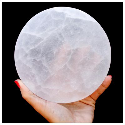 Om Zone Selenite Charging Plate for Cleansing Crystals & Healing Stones, Meditation, Reiki, Protection Crystals, Spiritual Gift (1, 6 Round)