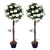 AMERIQUE Pair 4 Feet Gorgeous & Lifelike Artificial Trees, Nursery Pot, Real Touch Tech, 4' with 48 Rose Flowers Each, Green & White view 1