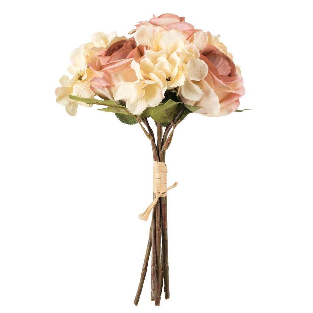 Artificial Cream Pink Rose Hydrangea Bouquet, 13" H x 13" L x 7.5" W, Pack of 2 by Vickerman