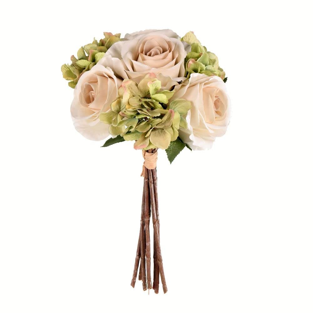 Artificial Green Ivory Rose Hydrangea Bouquet, 13" x 7.5", Pack of 2 by VICKERMAN