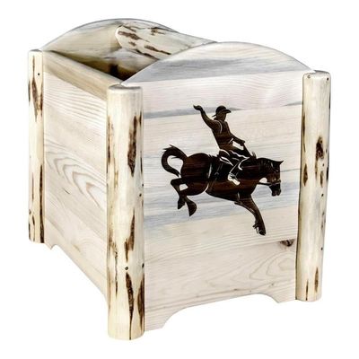 Montana Woodworks Montana Collection Magazine Rack with Laser Engraved Bronc Design, 18" L x 14" W x 16" H, Ready to Finish