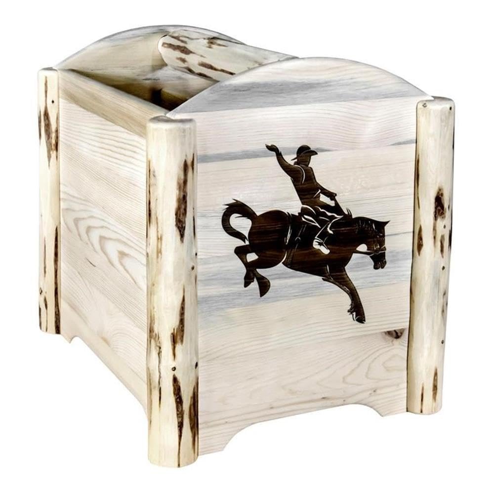 Montana Woodworks Montana Collection Magazine Rack with Laser Engraved Bronc Design, 18" L x 14" W x 16" H, Ready to Finish