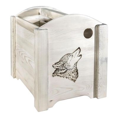Montana Woodworks Homestead Collection Magazine Rack with Laser Engraved Wolf Design, 18" L x 14" W x 16" H, Ready to Finish
