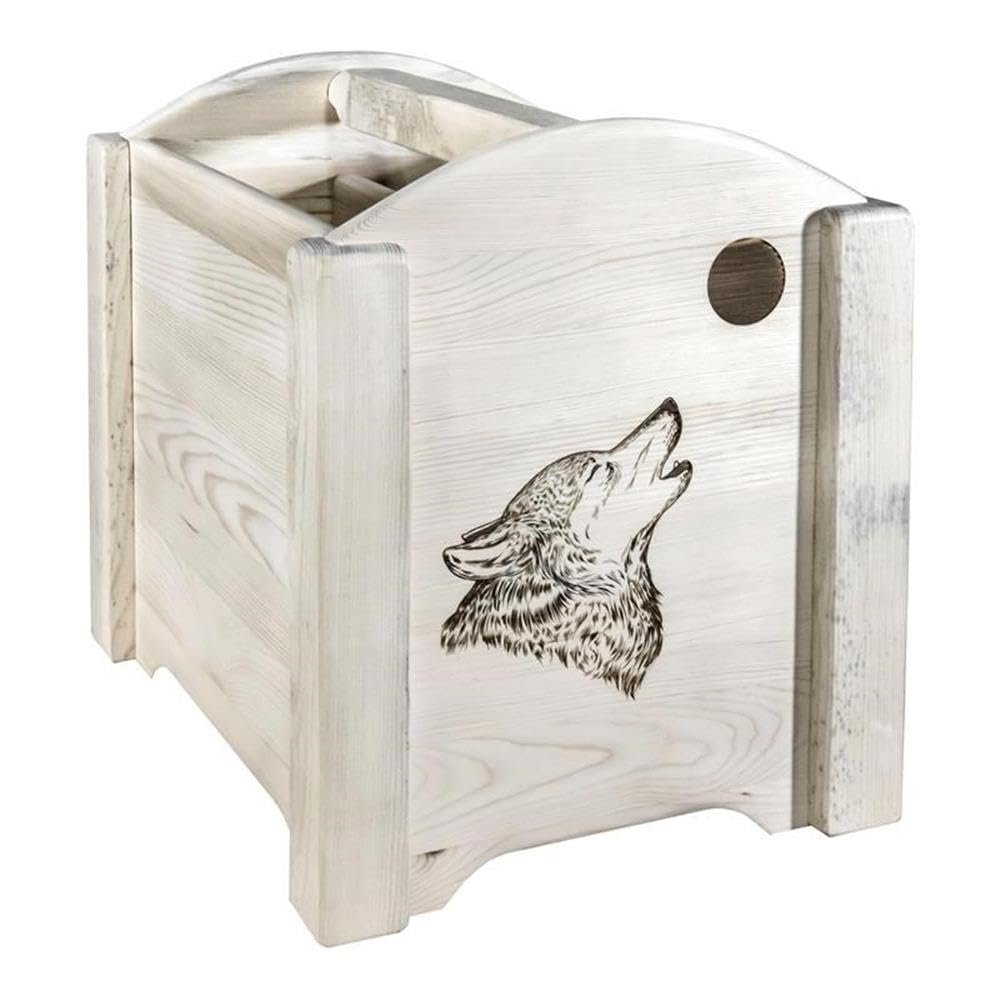 Montana Woodworks Homestead Collection Magazine Rack with Laser Engraved Wolf Design, 18" L x 14" W x 16" H, Ready to Finish