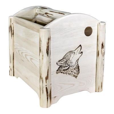 Montana Woodworks Montana Collection Magazine Rack with Laser Engraved Wolf Design, 18" L x 14" W x 16" H, Ready to Finish