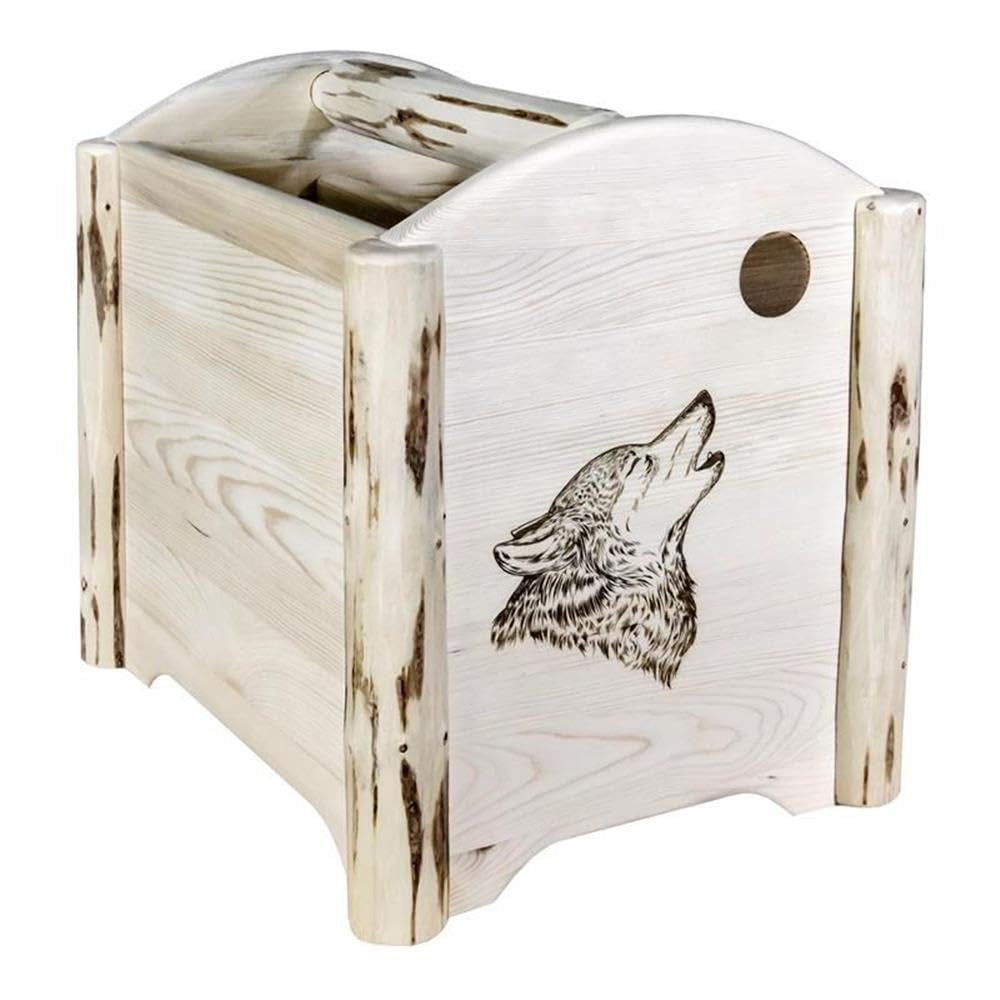 Montana Woodworks Montana Collection Magazine Rack with Laser Engraved Wolf Design, 18" L x 14" W x 16" H, Ready to Finish