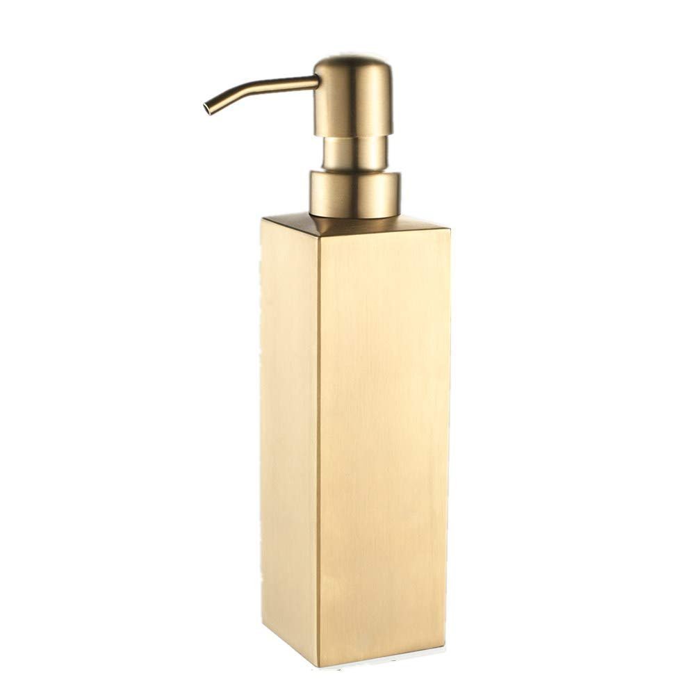 AOTAKE Brushed Gold Soap Dispenser Stand Stainless Steel Refillable Liquid Soap Dispenser Bottle for Bathroom Vanity Counter-top ?Square