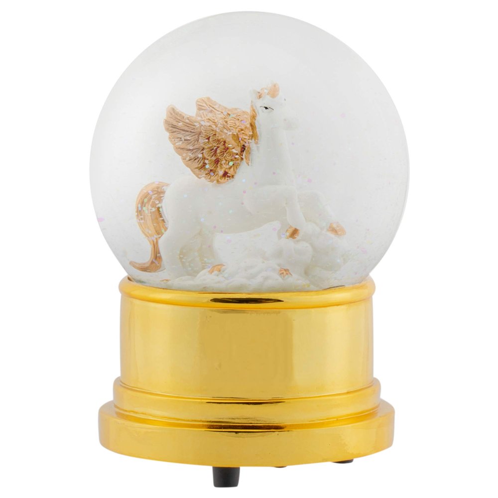 Elanze Designs Flying Unicorn 100MM Sturdy Wind Up Musical Glitter Water Snow Globe Figurine Decoration Plays Tune The Unicorn