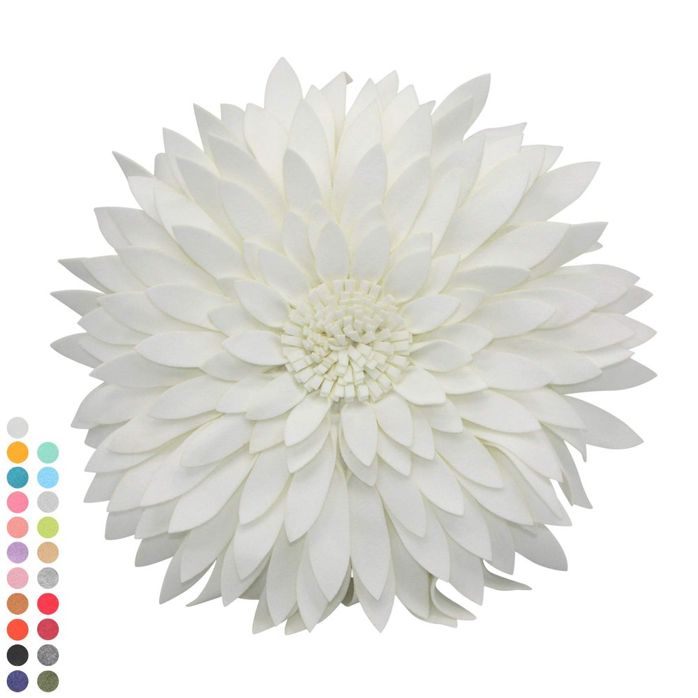 3D Daisy Flower Decorative Pillow - Sunflower Throw 14.5 x 13 Inch Round Decor - Home Decorations for Couch & Bed - Flower-Shaped (Case + Insert, Solid Ivory)