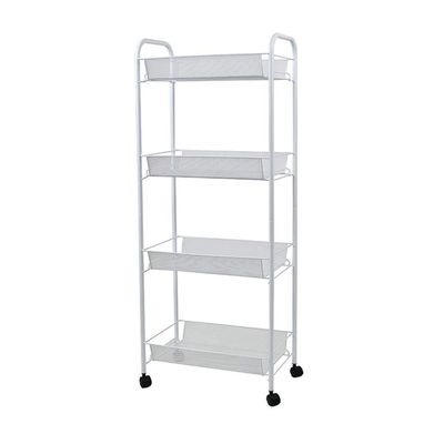 li@ 3/4/5 Tier Basket Mesh Rolling Kitchen Trolley, Utility Storage Rack Rolling Cart, Sturdy Serving Trolley mit 4 Wheels for Home Office Kitchen Bathroom, White