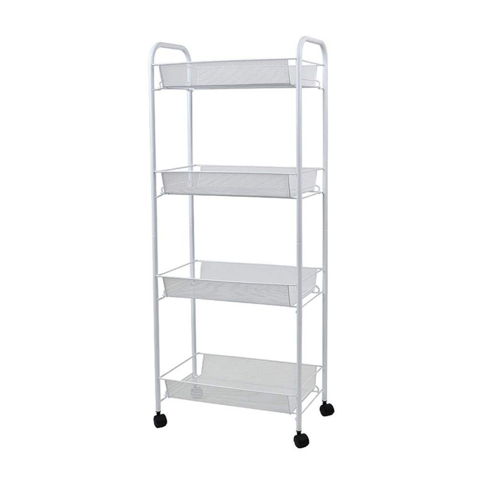 li@ 3/4/5 Tier Basket Mesh Rolling Kitchen Trolley, Utility Storage Rack Rolling Cart, Sturdy Serving Trolley mit 4 Wheels for Home Office Kitchen Bathroom, White