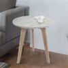 The Bianco Collection Cherie 15" Round Italian Carrara White Marble Table with Oak Legs view 2