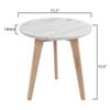 The Bianco Collection Cherie 15" Round Italian Carrara White Marble Table with Oak Legs view 3