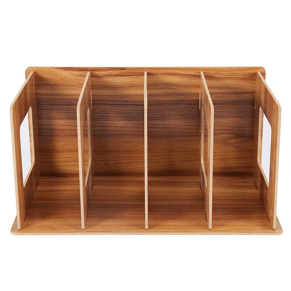 Simlug Wooden Desktop Bookshelf Rack Books DVD Storage Magazine Holder (#02(Cherry Wood))
