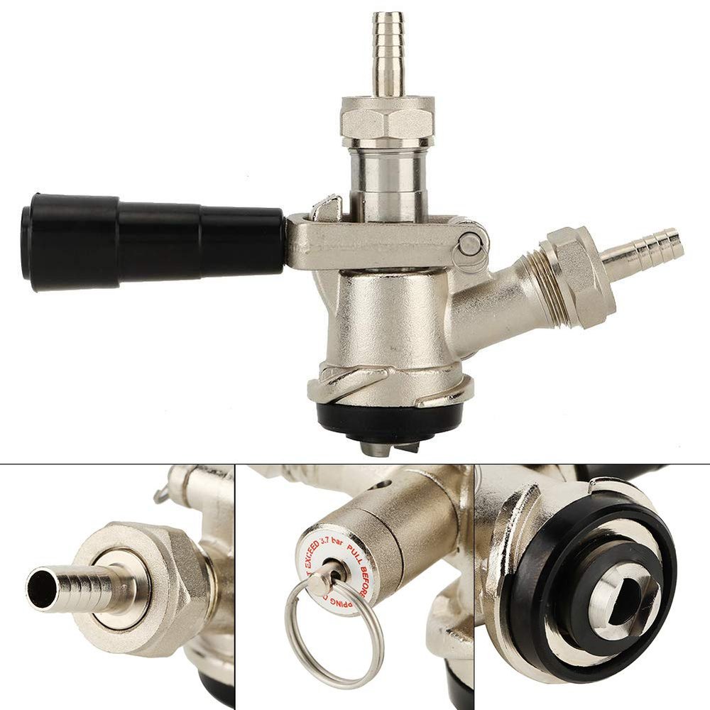 Beer Keg Coupler D System Tap Lever Handle, Black with Safety Pressure Relief Valve for US Domestic
