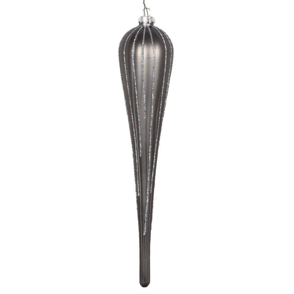 15.75 Pewter Glitter Drop Ornament 2/Bg