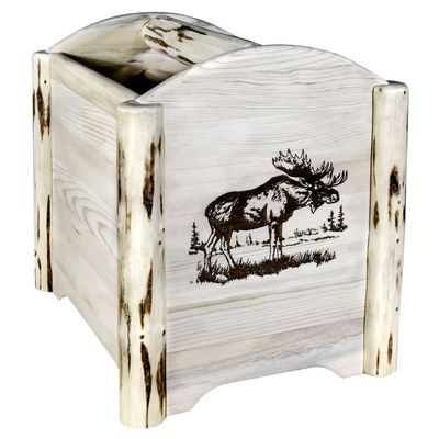 Montana Woodworks Montana Collection Magazine Rack with Laser Engraved Moose Design, 18" L x 14" W x 16" H, Ready to Finish