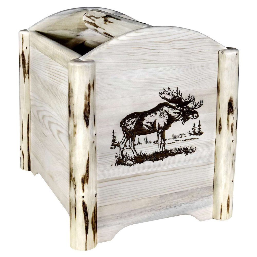 Montana Woodworks Montana Collection Magazine Rack with Laser Engraved Moose Design, 18" L x 14" W x 16" H, Ready to Finish