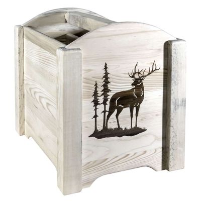 Montana Woodworks Homestead Collection Magazine Rack with Laser Engraved Elk Design, 18" L x 14" W x 16" H, Ready to Finish