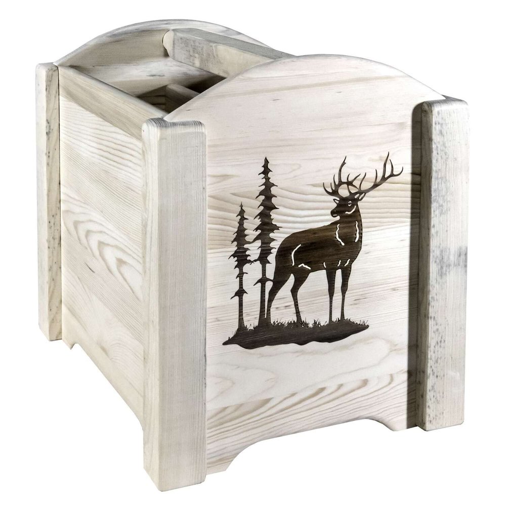Montana Woodworks Homestead Collection Magazine Rack with Laser Engraved Elk Design, 18" L x 14" W x 16" H, Ready to Finish