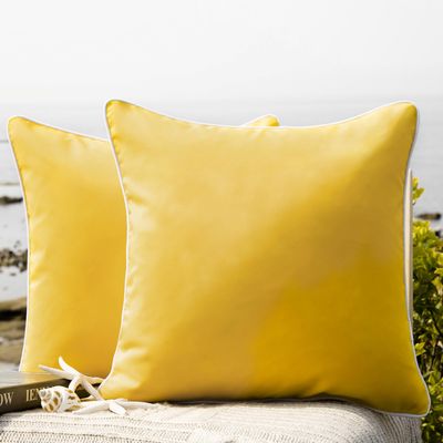 Phantoscope Pack of 2 Outdoor Waterproof Throw Pillow Covers Decorative Square Cushion Case Patio Pillows for Couch Tent (18''x18'', Yellow)