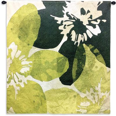 Bloomer Tile VI by James Burghardt | Woven Tapestry Wall Art Hanging | Crisp Bold Flowers in Green and Yellow | 100% Cotton USA Size 30x30
