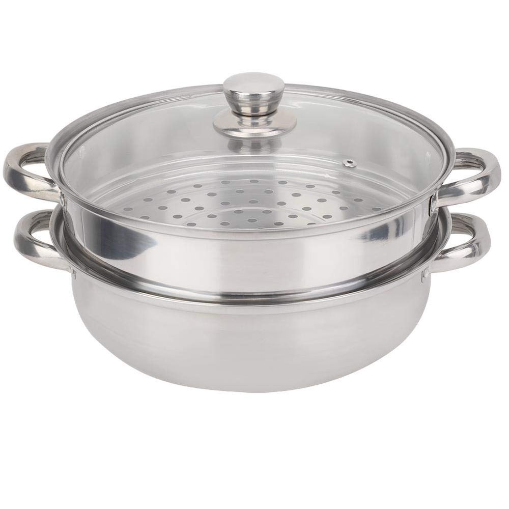 11in Double Boilder, steamer pot, pot vegetable steamer, stainless steel, FRP cover, bear 15KG, Uniformly heated, Rugged handle, Work with Gas, Electric and Grill stove top