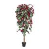 AMERIQUE Gorgeous 5' Ficus Capensia Tree Artificial Silk Plant, with Insertable Nursery Pot, Feel Real Technology, Super Quality, Green & Burgundy view 1