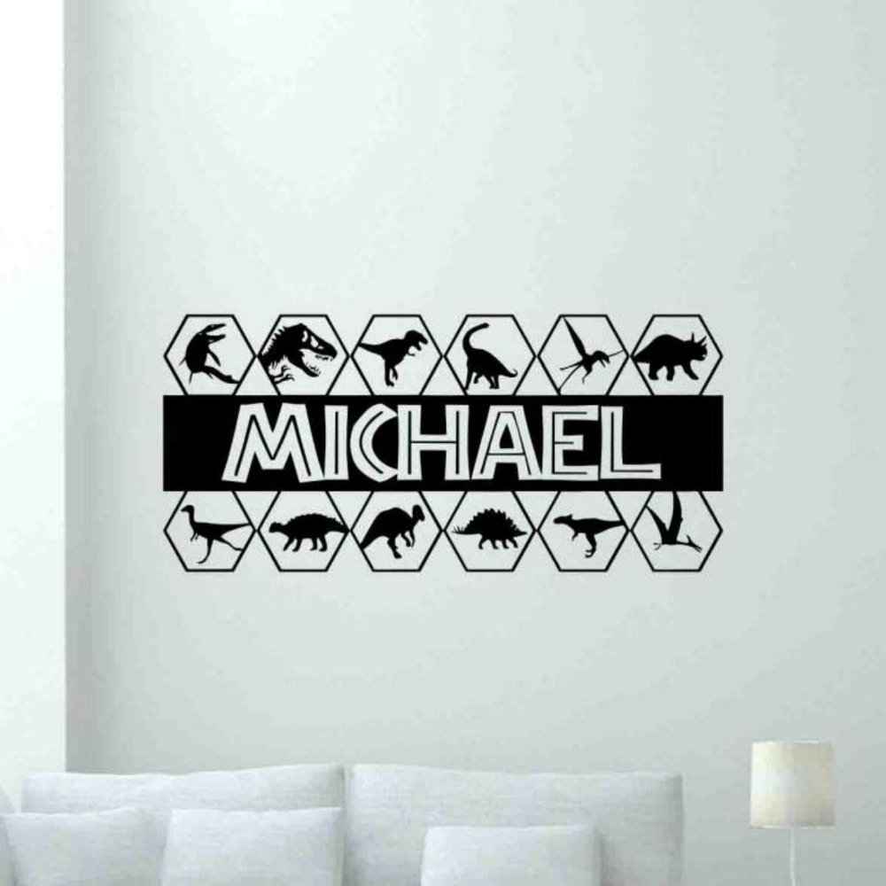 Custom Name Wall Decal Jurassic Vinyl Sticker Personalized Poster Boy Room Sign Playroom Gifts Game Room Dinosaur Wall Decor Wall Art T-Rex Mural 1050